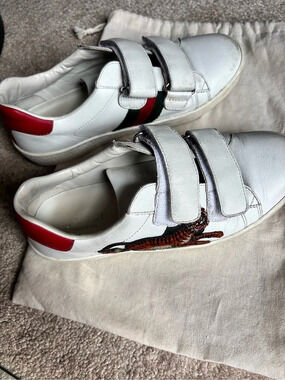 Gucci Children's Gucci Ace Tiger Hook & Loop Sneaker Tiger Velcro Sneakers White